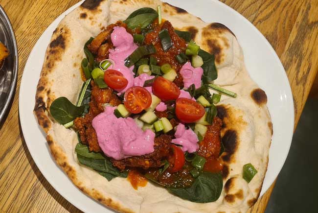Loaded Chicked Naan at Curry Leaf Cafe, Brighton